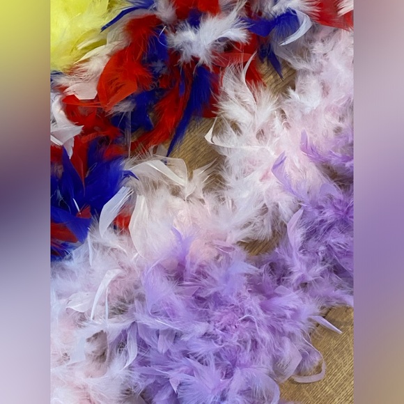 Collection of 4 Real Feather Boas - Yellow, Pink, Purple, and Red White & Blue - Picture 7 of 8